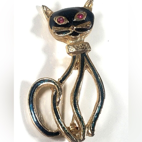 2/$30 Vintage Blue Enamel Siamese Cat Silhouette Pendant - Picture 9 of 9